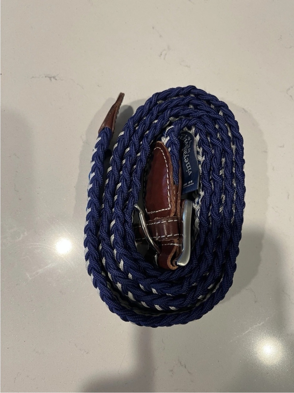 VINEYARD VINES Navy & White Woven Braided Belt NWOT sz 46 - Picture 4 of 5